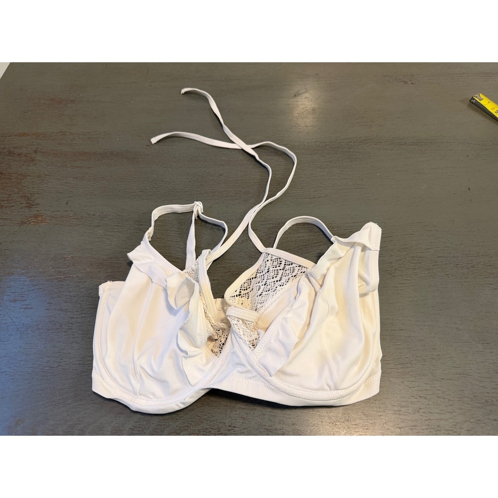 Pour Moi White Crochet Lace Ruffle Underwire Bikini Top UK 34G PM-17702